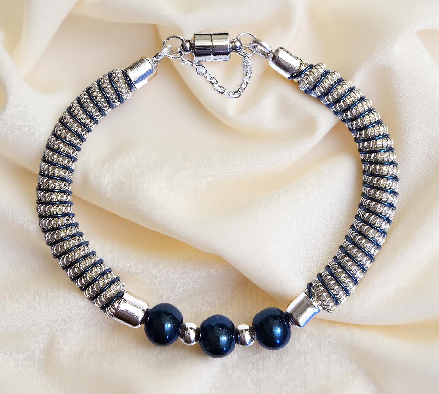 Coiled Coil Bracelet with Blue Hematite