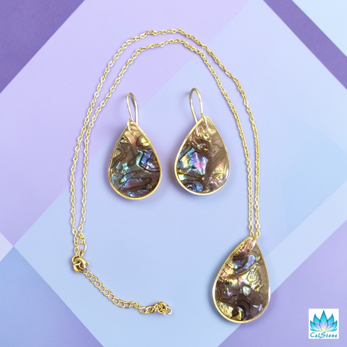 faux abalone earing and necklace set