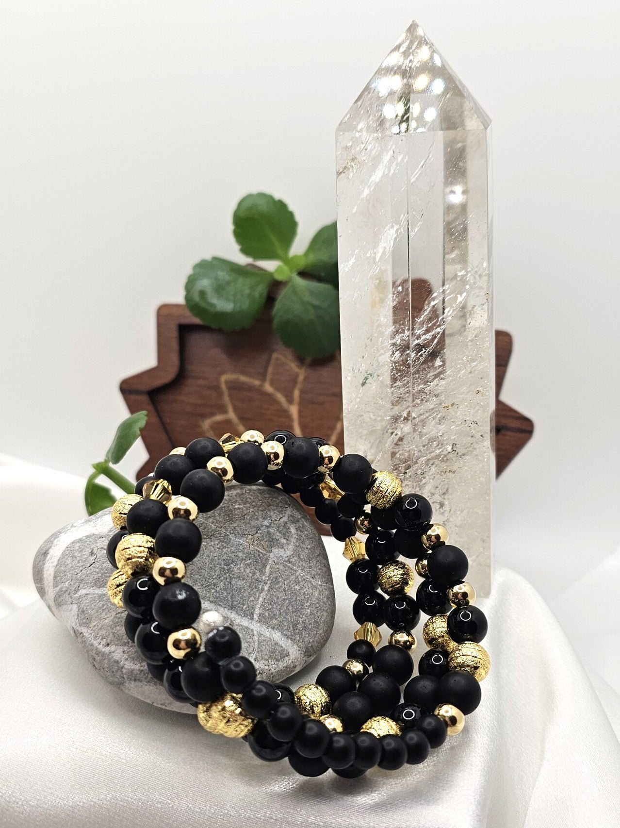 Layered Onyx Bracelet - Wire Bracelet - CelStone Jewelry