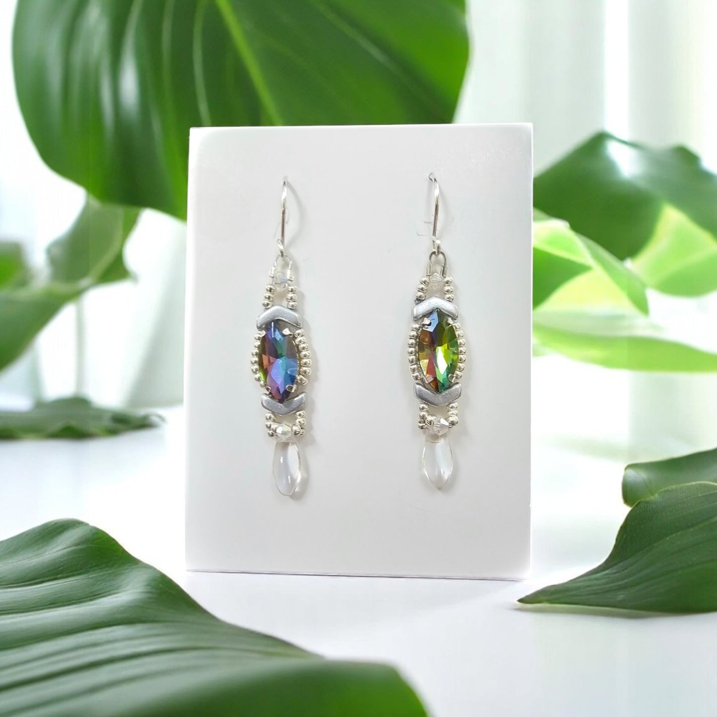 Crystal Navette Dangle Earrings -Vitrail