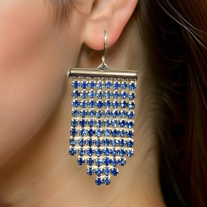 Capri Blue Rhinestone Chandelier Earrings