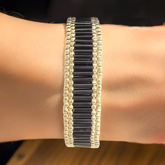 Black Pearl Bugle Bead Bracelet