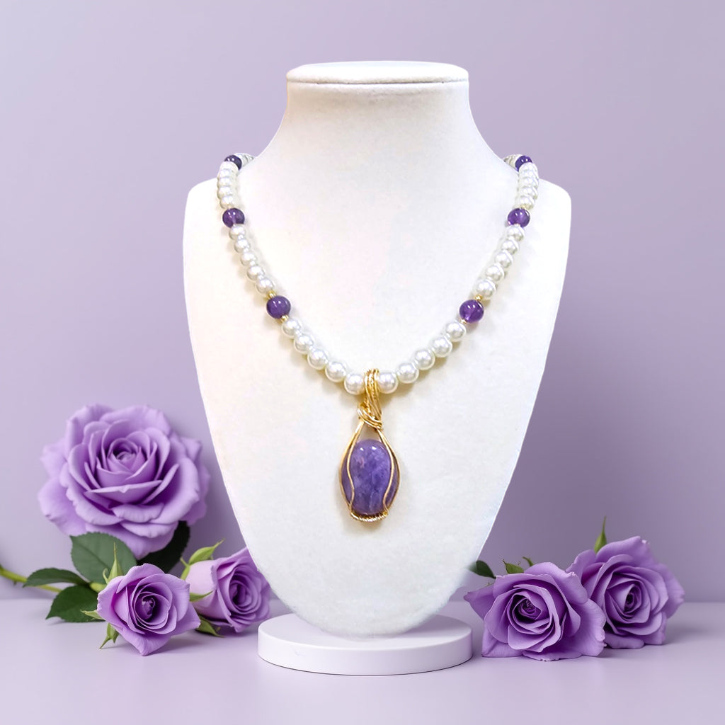 Glass Pearl and Amethyst Necklace