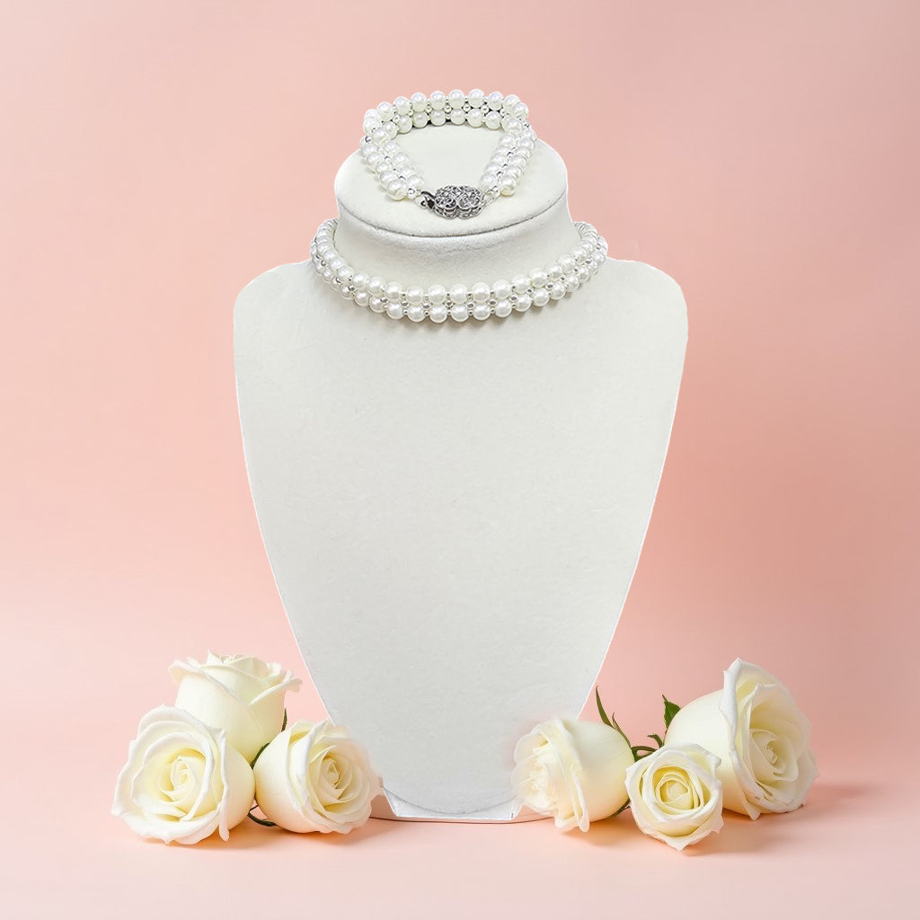 Glass Pearl Choker and Bracelet Set