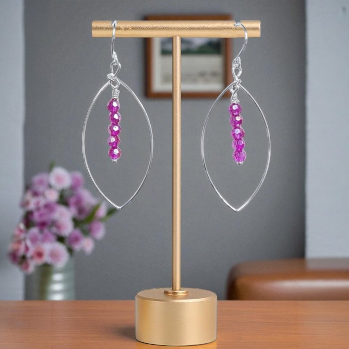 Marquis earrings with pink crystals