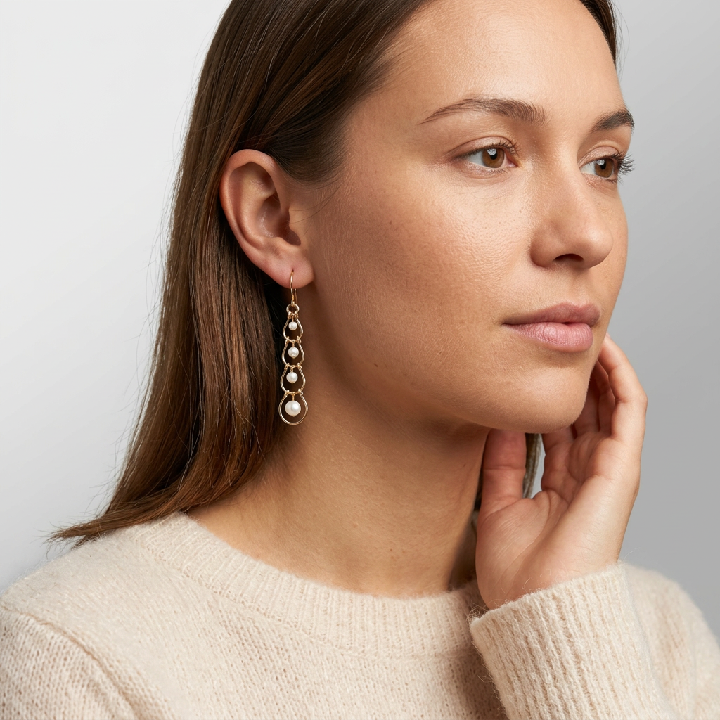 Pearl horseshoe earrings on model