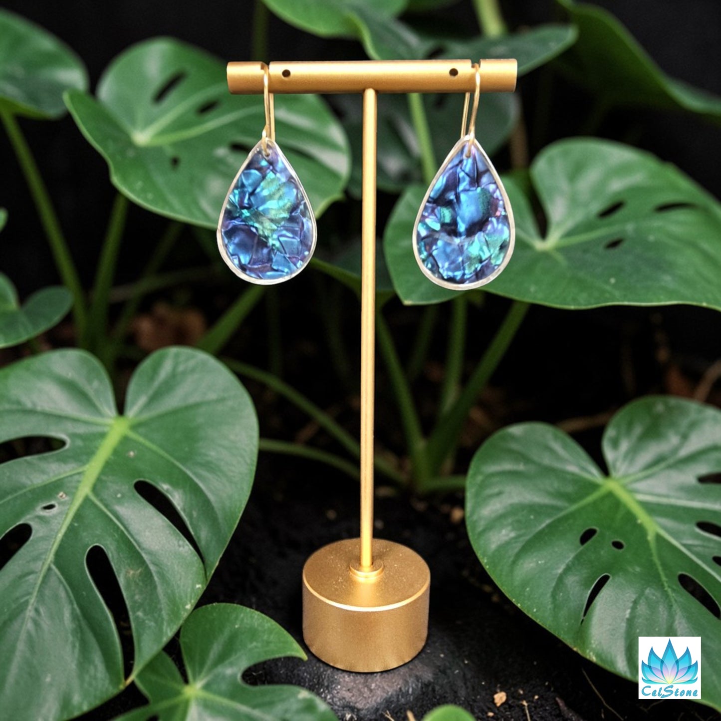 Blue Faux Abalone Earrings