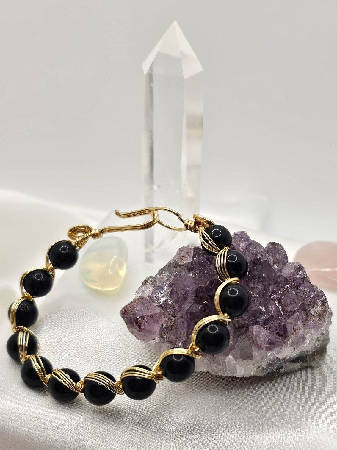 Gold Wire Wrapped Bracelet - Onyx Jewelry - CelStone Jewelry