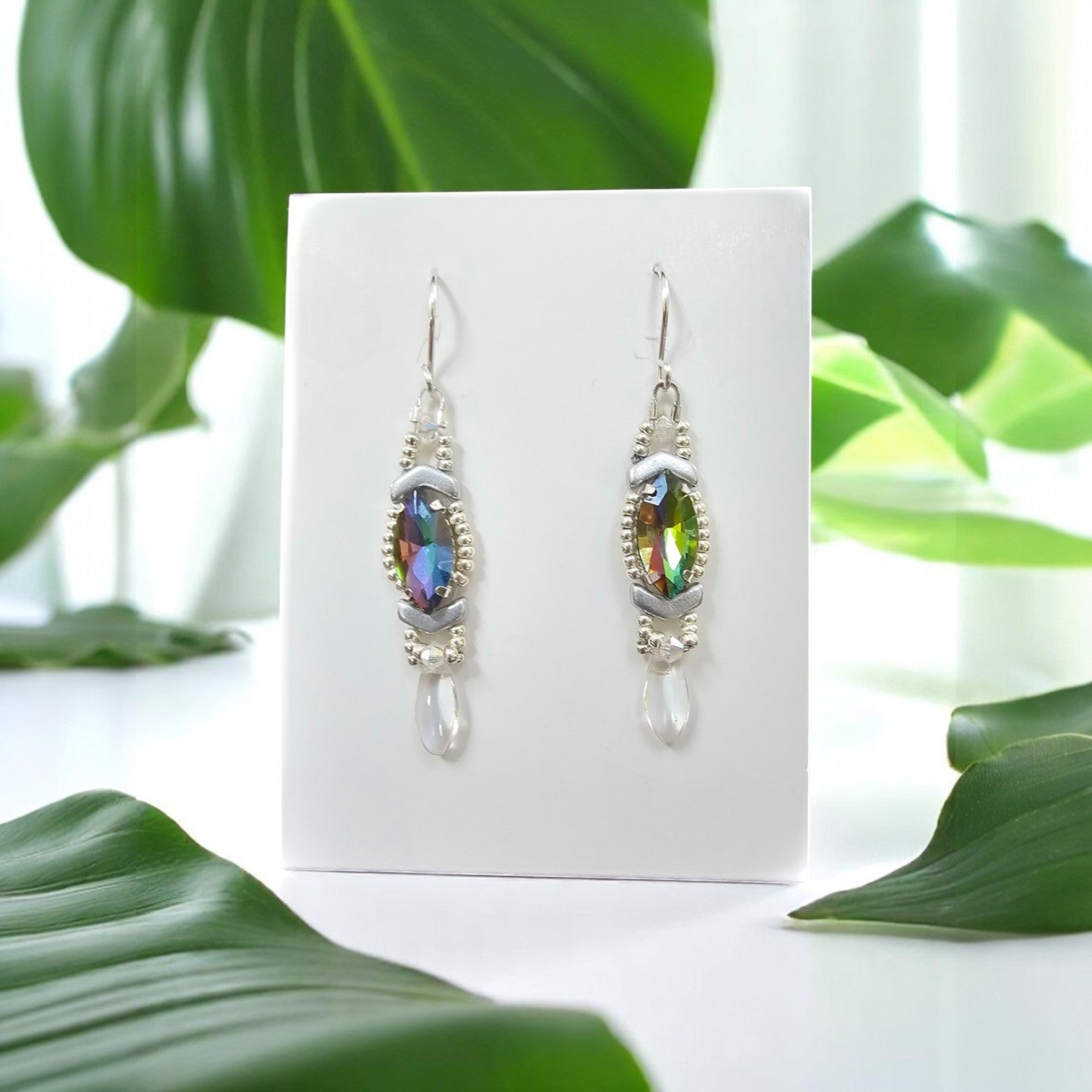 Crystal Navette Dangle Earrings -Vitrail