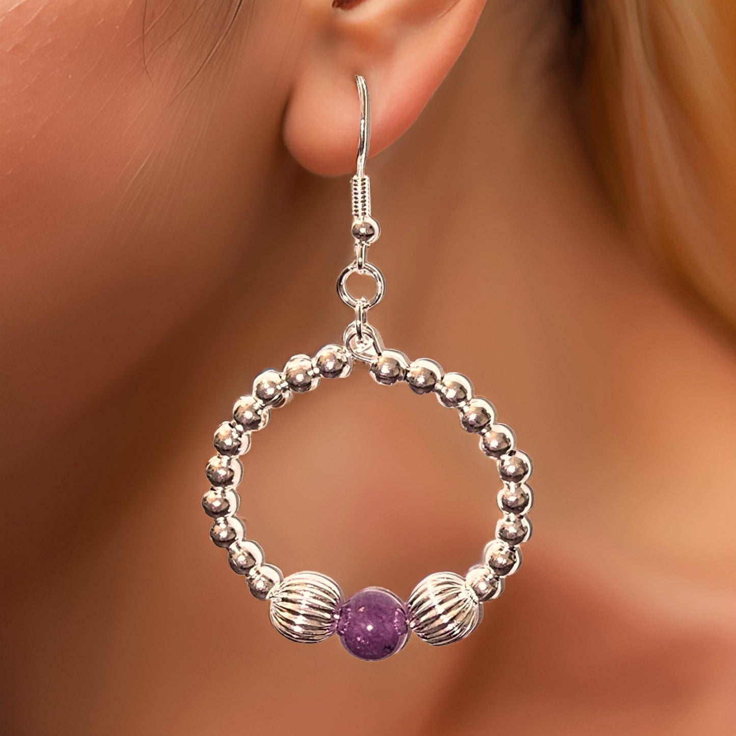 AMethyst Hoop Earrings - Silver Accent Jewelry - CelStone Jewelry