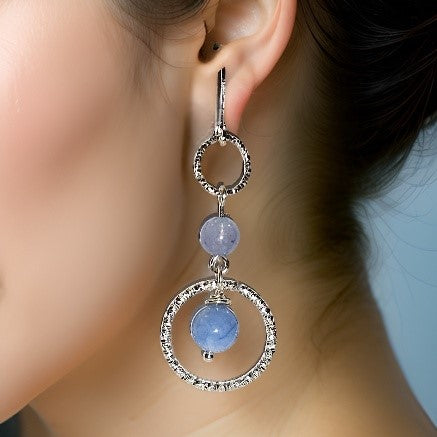 Aquamarine Hoop Earrings - Silver Earrings - CelStone Jewelry