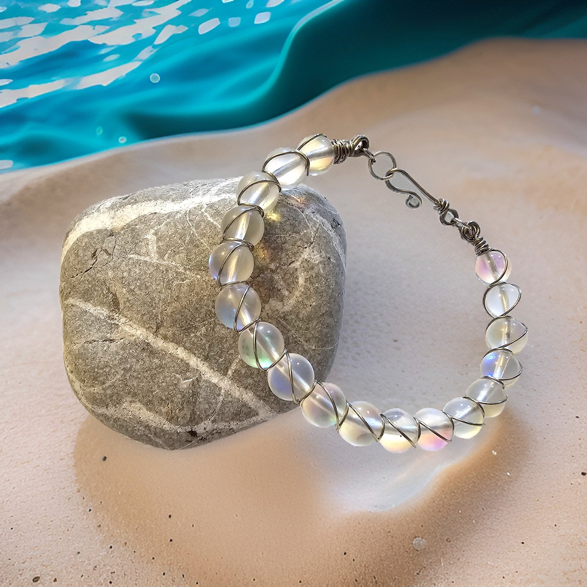 Aura Quartz Silvertone Bracelet - Beaded Bracelet - CelStone Jewelry