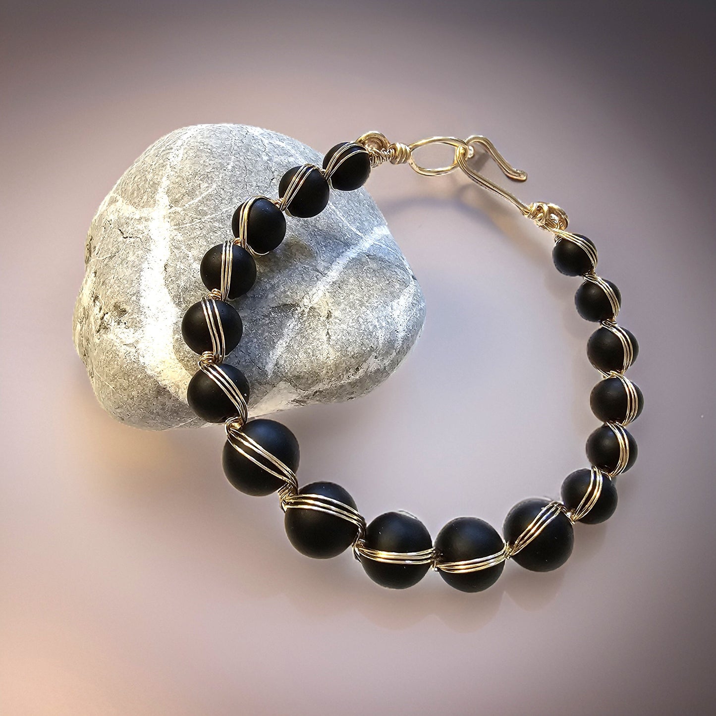 Gold Wire Wrapped Bracelet - Onyx Jewelry - CelStone Jewelry