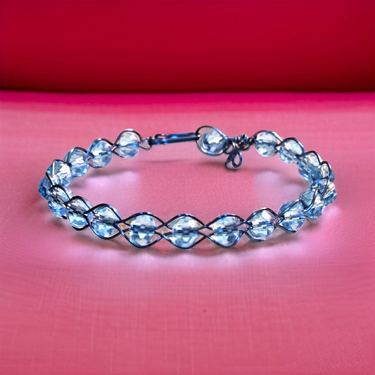 Double Blue Crystal Bracelet - Aqua Glass Jewelry - CelStone Jewelry