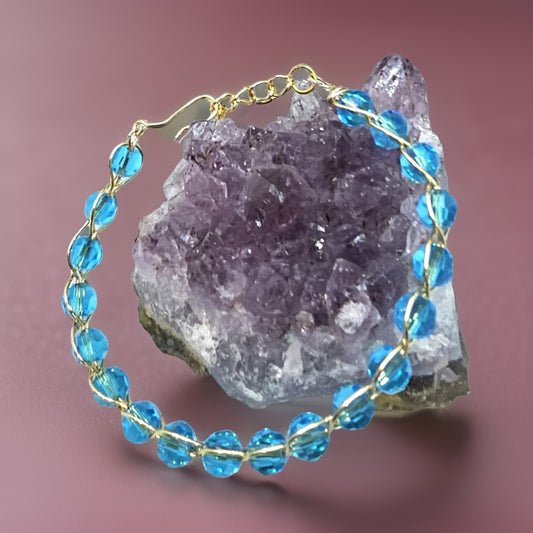 Aquamarine Bracelet - Wire Bracelet - CelStone Jewelry