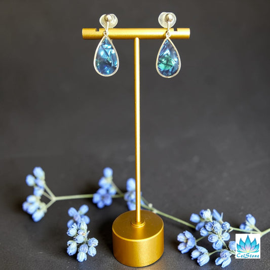 Faux Blue Abalone Teardrop Clip-on Earrings