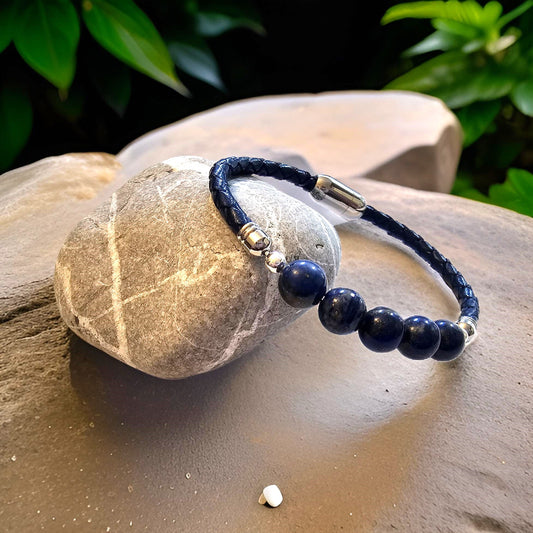 Navy Leather Bracelet - Unisex Bracelets - CelStone Jewelry