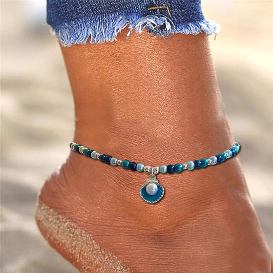 Colorful Pearl Anklet - Oyster Charm Anklet - CelStone Jewelry