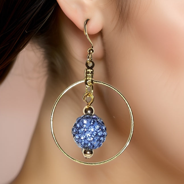 Blue Pave Earrings - Golden Hoop Earrings - CelStone Jewelry