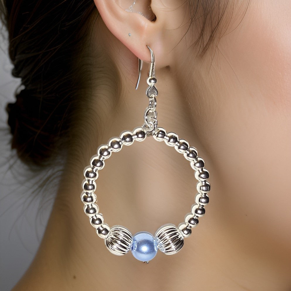 Blue Czech Pearl Earrings - Drop Earrings - CelStone Jewelry