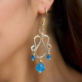 Blue Crystal Swirl Earrings - Tarnish Earrings - CelStone Jewelry