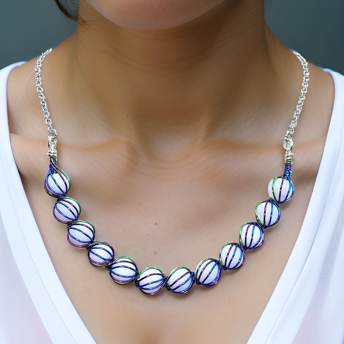 White Agate Necklace - Candy Color Swirl - CelStone Jewelry