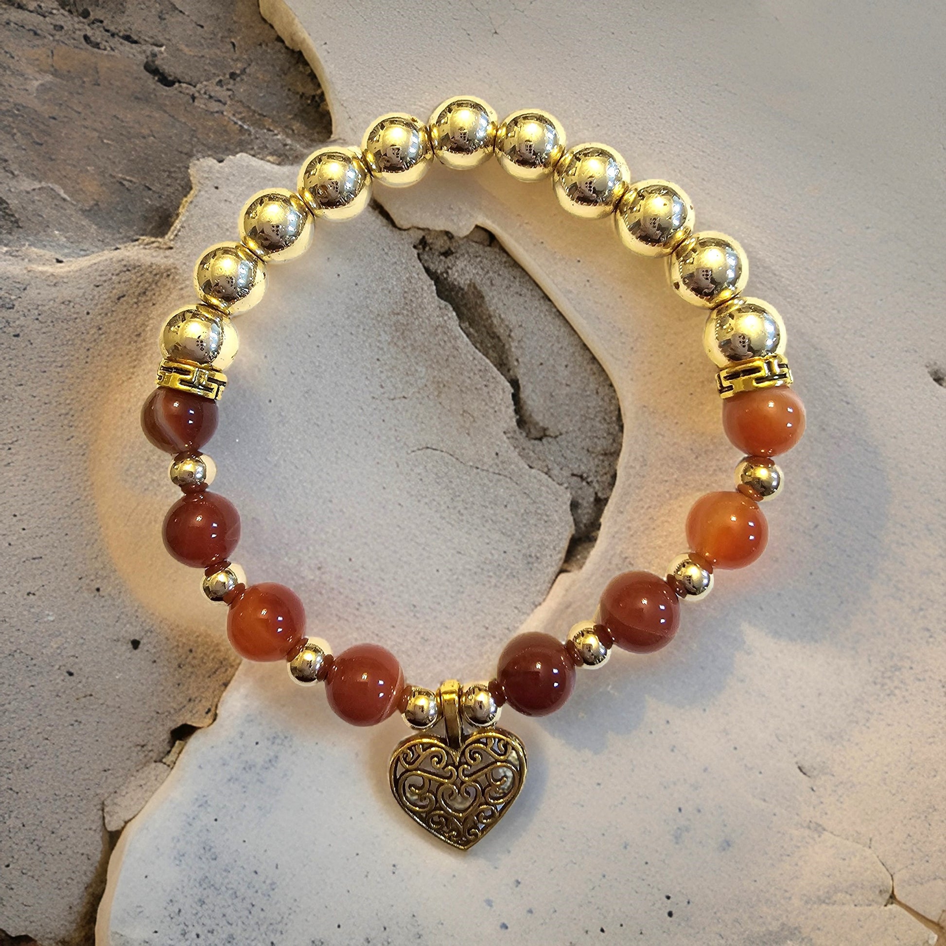 Carnelian and Gold-plated Hematite Bracelet