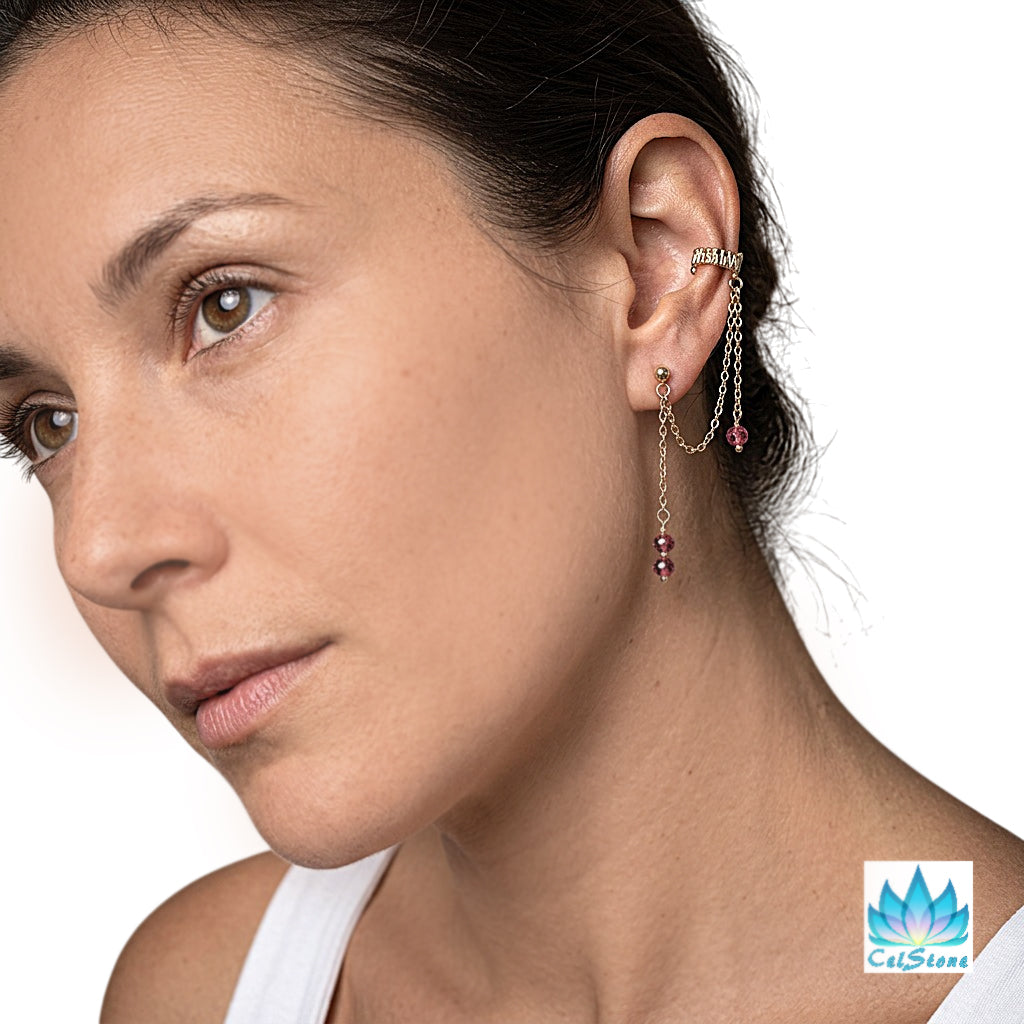 Cuff and Stud Chain Earring on model