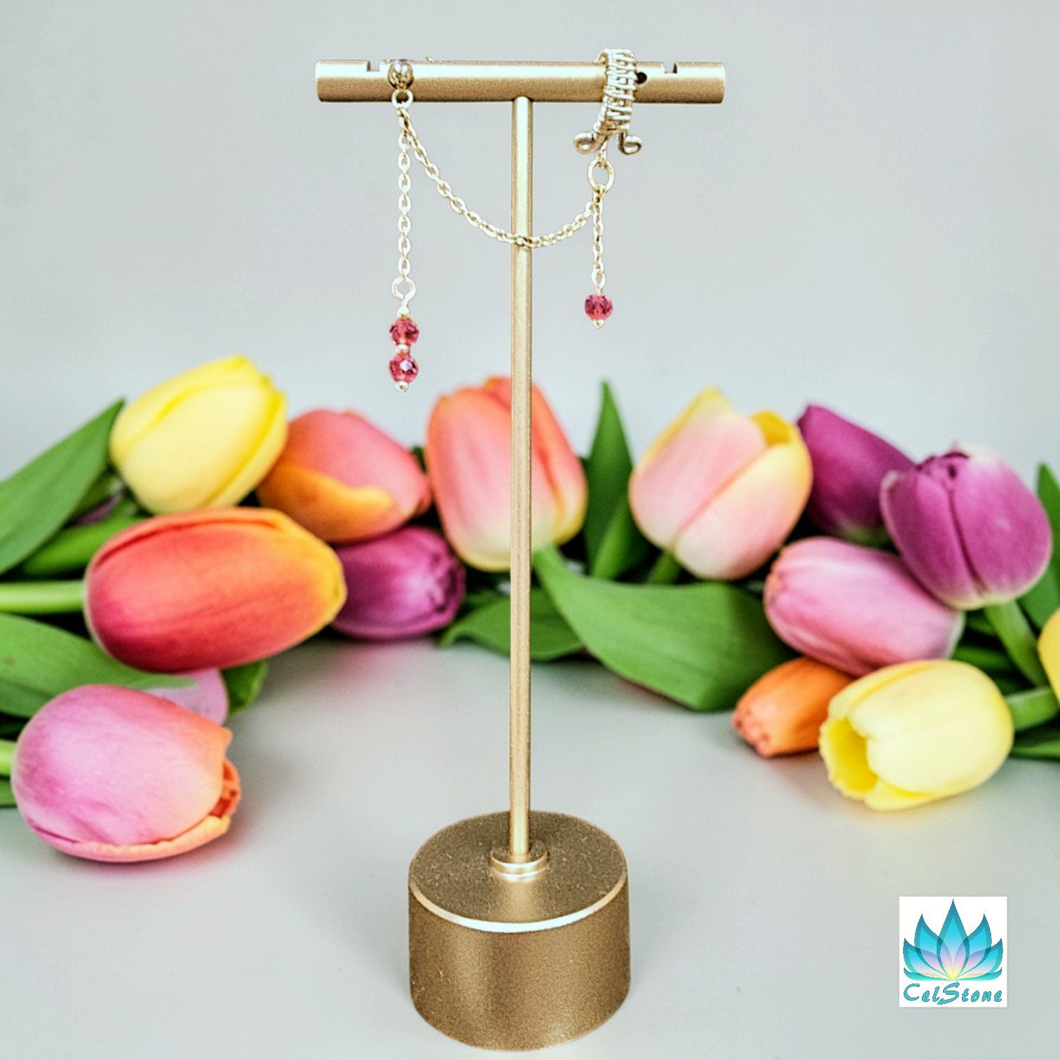 Cuff and Stud hain earring on stand