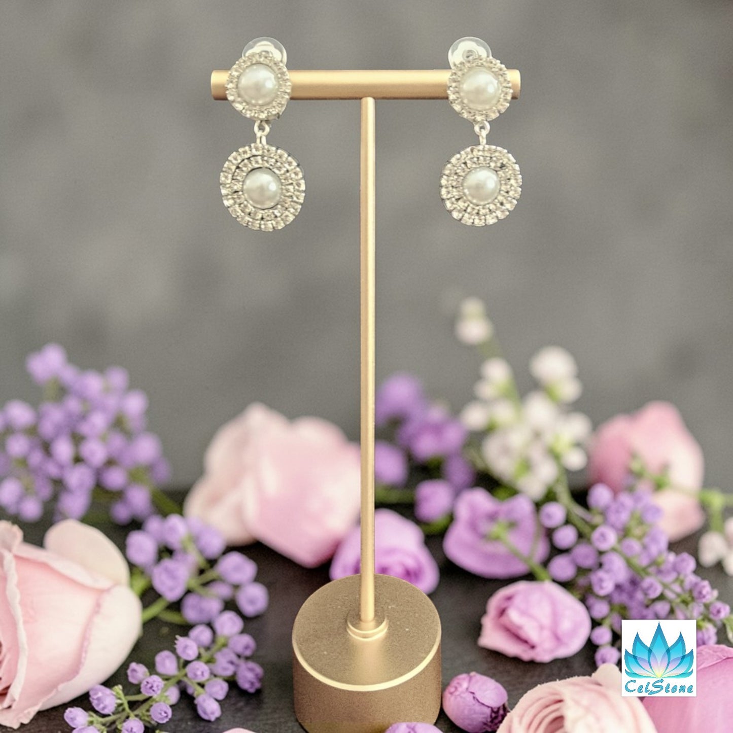 Double Pearl and Rhinestone Clip-on Earrings