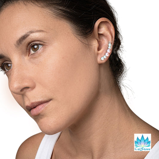 Pearl Ear Climber Earrings on model