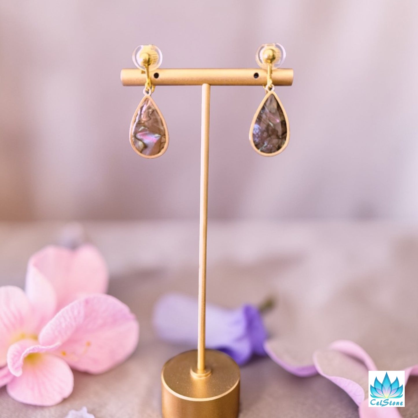 Faux Purple and Blue Abalone Teardrop Clip-on Earrings
