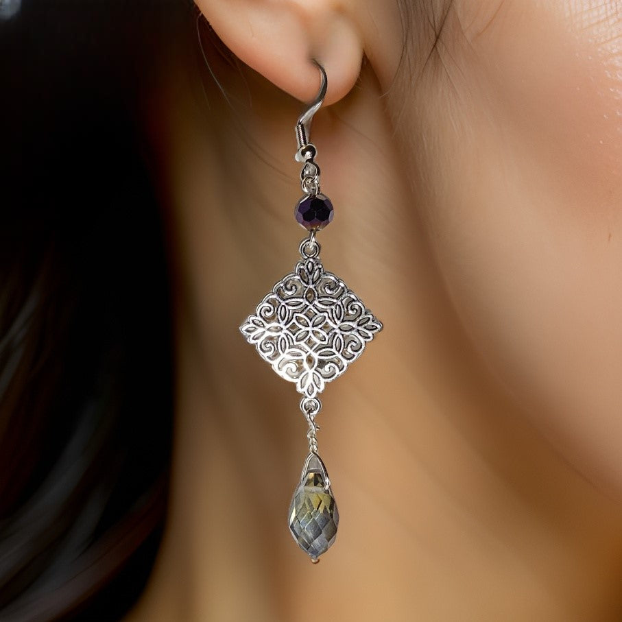 Filigree Crystal Earrings - Elegant Drop Earrings - CelStone Jewelry