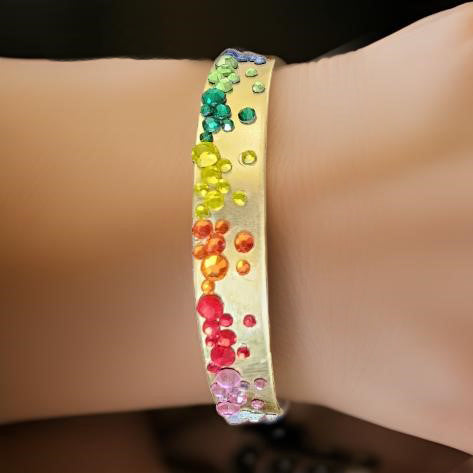 Multicolor Rhinestone Brass Cuff Bracelet