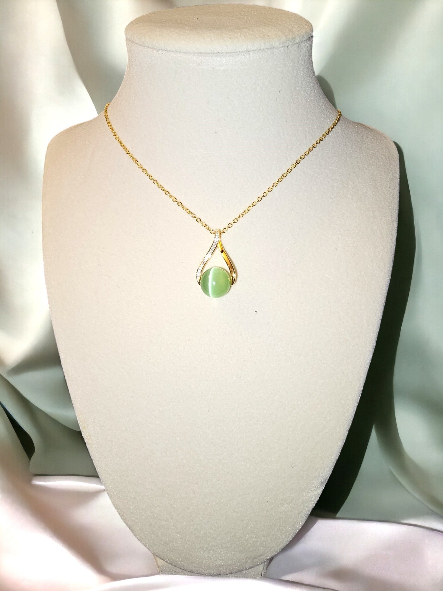 Light Green Selenite - Tiger Eye Necklace - CelStone Jewelry