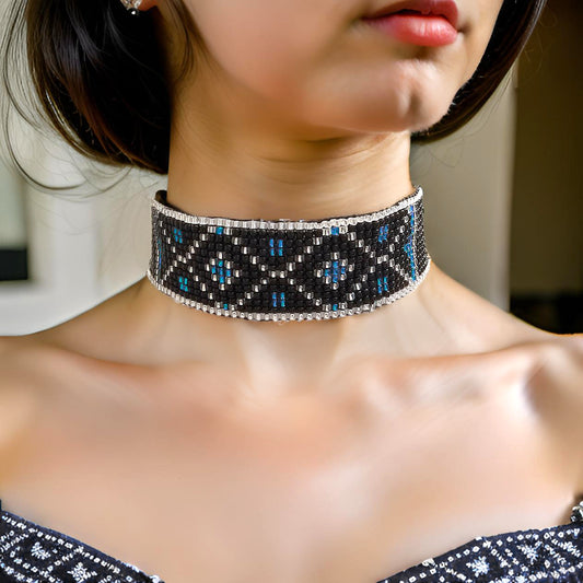 Loom Woven Choker - Beaded Choker Necklace - CelStone Jewelry