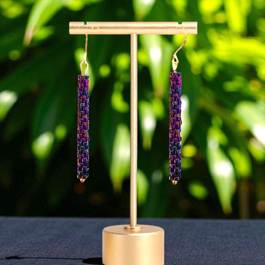 Dark Plum Iris Peyote Tube Earrings