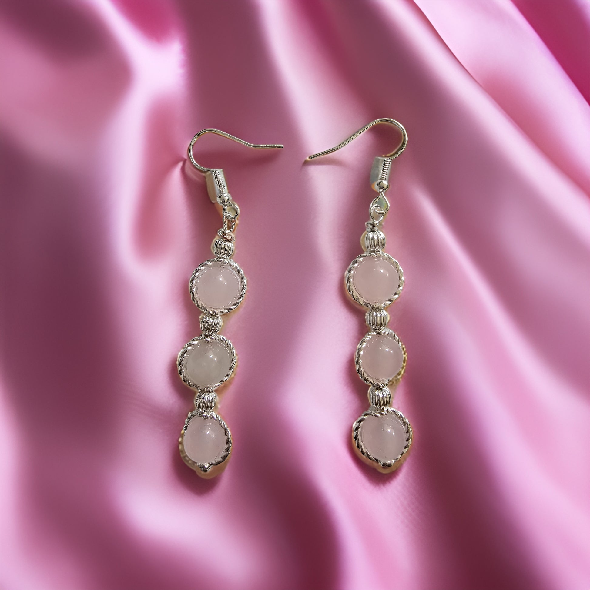 Rose Quartz Earrings - Framed Stone Jewelry - CelStone Jewelry