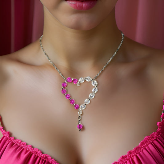 Pink Crystal Necklace - Heart Pendant Jewelry - CelStone Jewelry