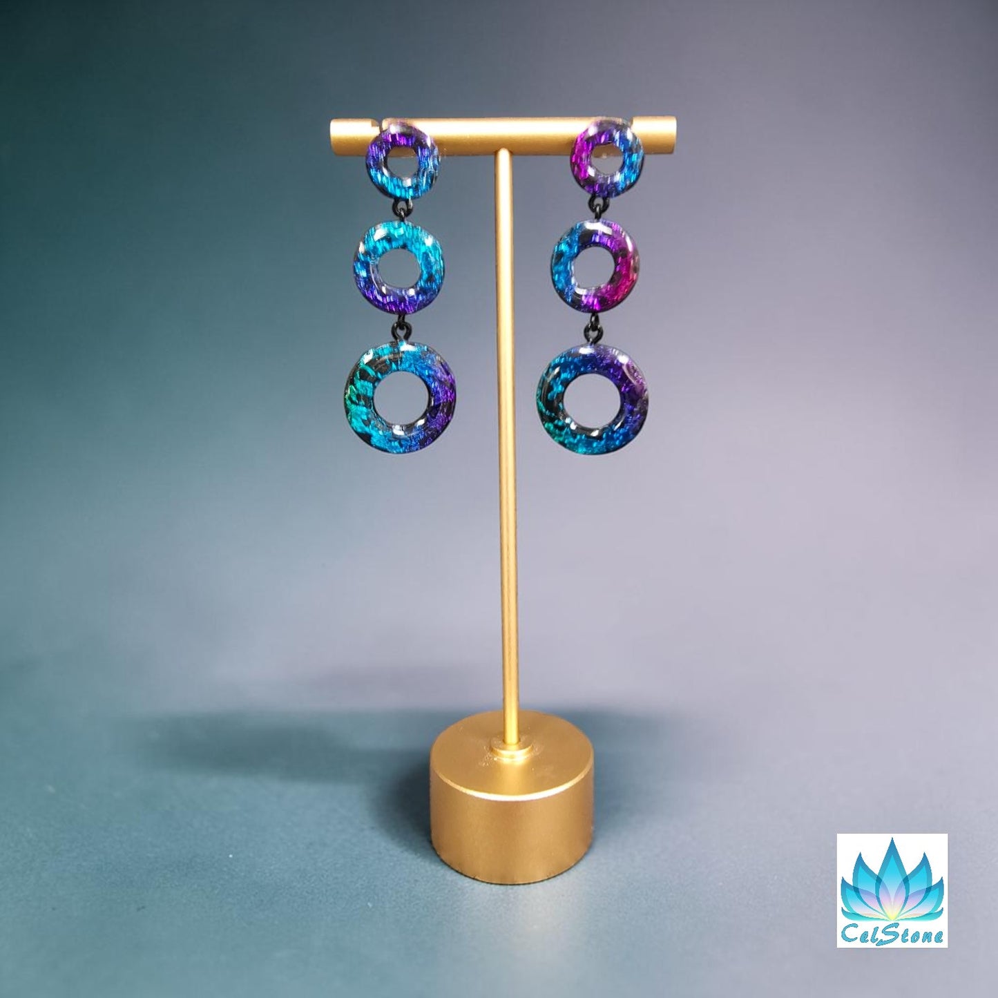 Purple Blue Foiled Dangle Earrings