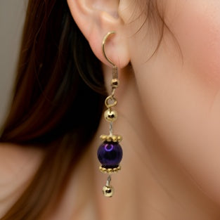 Purple Drop Earrings - Hematite Earrings - CelStone Jewelry