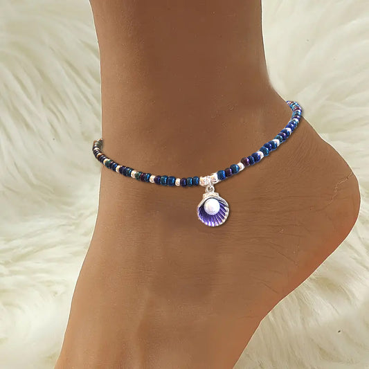 Purple Oyster Charm Anklet - Charm Anklet - CelStone Jewelry