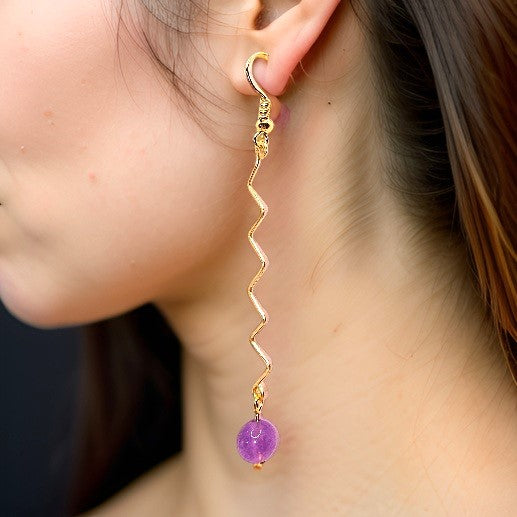 Purple Tourmaline Earrings - Goldtone Earrings - CelStone Jewelry