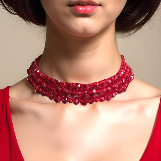 Red Crystal Choker - Glass Crystal Choker - CelStone Jewelry