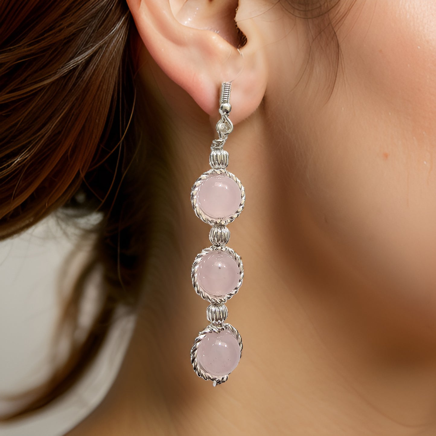 Rose Quartz Earrings - Framed Stone Jewelry - CelStone Jewelry