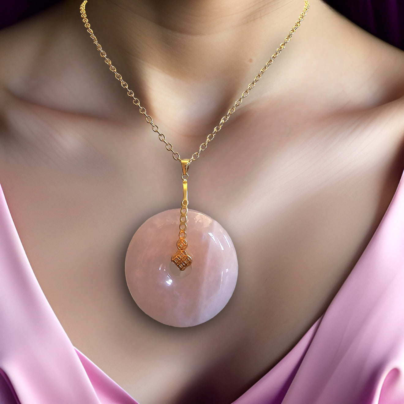 Rose Quartz Pendant - Fidget Spinner Necklace - CelStone Jewelry