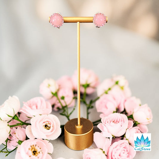 Rose Quartz and Pink Rhinestone Clip-on Earrings