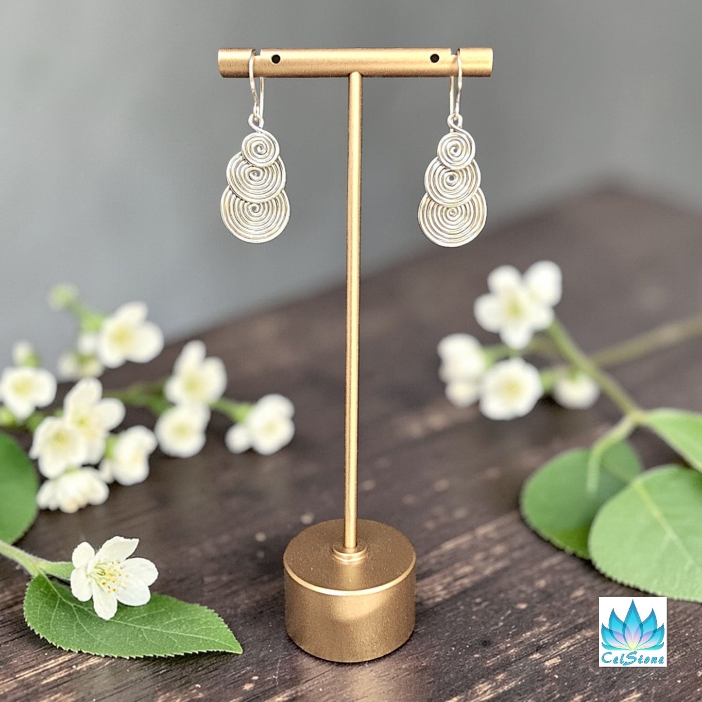 Silvertone Triple Spiral Drop Earrings