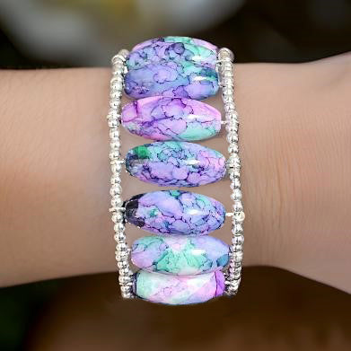 Painted Glass Bead Memory Wire Bracelet