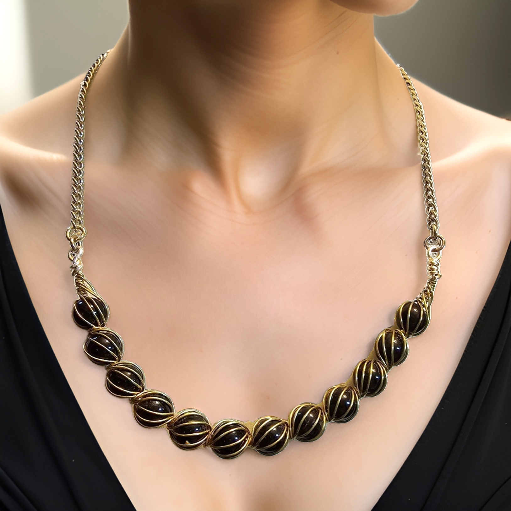 Swirl-Wrapped Onyx Necklace - Stylish Onyx Pendant - CelStone Jewelry